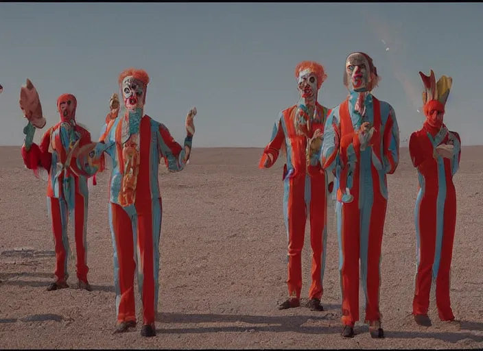 Prompt: still from a feature film by matthew barney, alejandro jodorowsky and wes anderson : : retro futurism, pagan occultism, sideshow circus : : anamorphic lens, kodakchrome : : 8 k