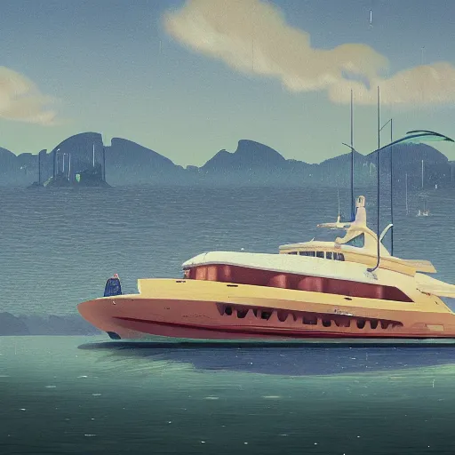 Prompt: yacht party by simon stalenhag