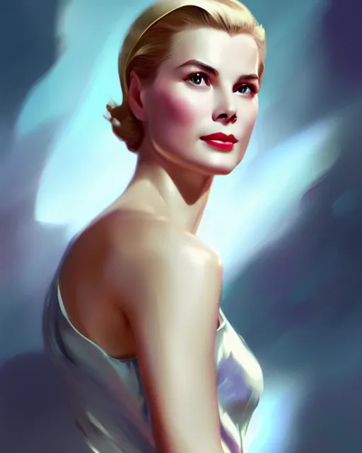 Image similar to photo of grace kelly, film still, dslr, by greg rutkowski, enoch bolles, ross tran, artgerm, wlop glossy skin, pearlescent, very coherent, cute