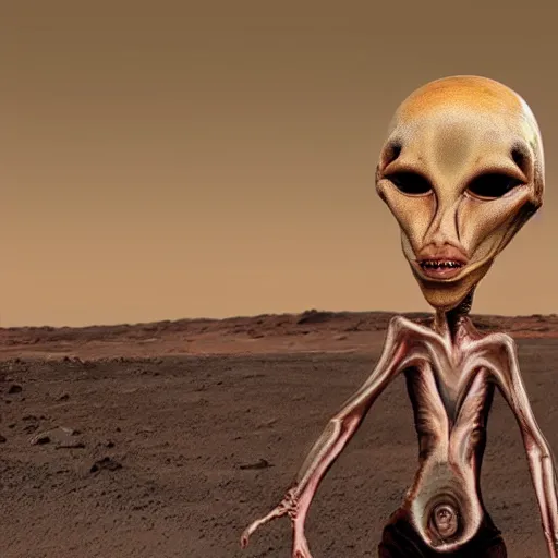 Image similar to realistic photo of an alien on mars, high quality, alien, very beautiful