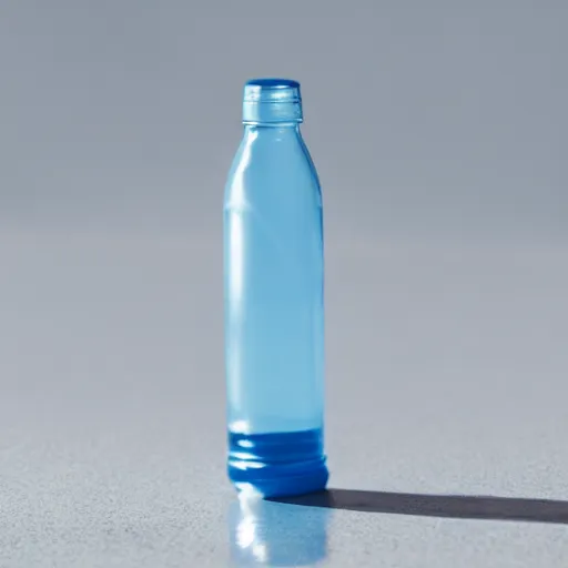 Prompt: symmetrical photo of small white plastic bottle standing in moon, product shot