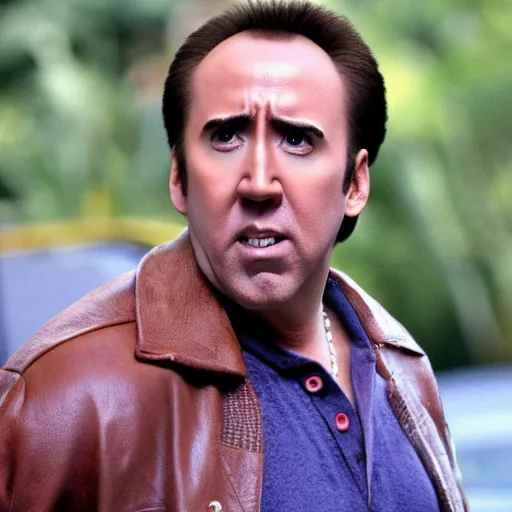 Prompt: nicolas cage as homelander in the boys