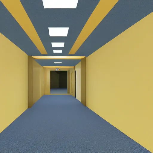 Prompt: 3 d render of jerma 9 8 5, jerma in a liminal space, non - euclidean space, endless halls of an office space, worn light mono - yellow 7 0 s wallpaper, old moist carpet, inconsistently - placed fluorescent lighting, high octane, blender, 3 d render