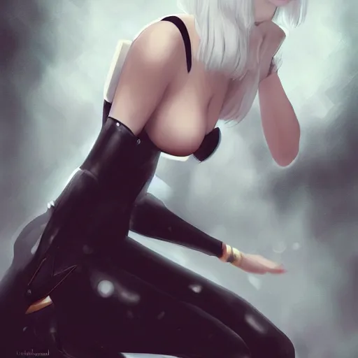 Prompt: 2B from Nier Automata by Charlie Bowater, blindfold, trending on artstation, digital art