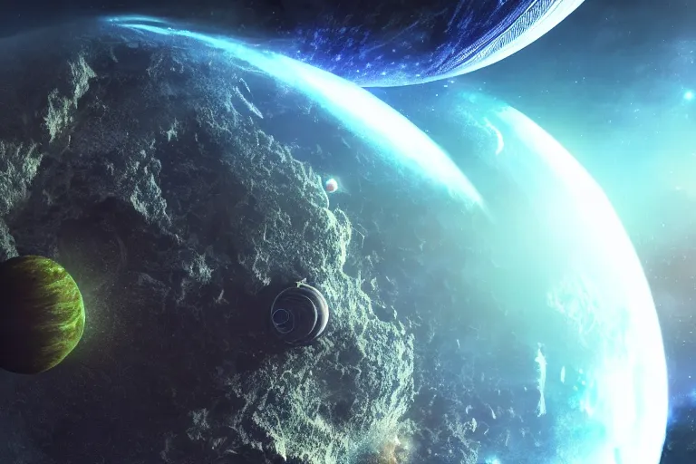 Prompt: A very highly detailed Earth planet, with a dyson sphere on deep space, concept art by, sci-fi highly detailed, digital concept art, Dimensional nebulas natural light, sharp focus, realistic concept art rendered in Octane Render, From the distance
