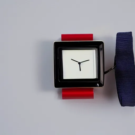 Prompt: a wrist watch from 1 9 8 0 with an old tv screen and metal strap, inspired by hartmut esslinger