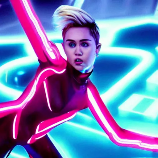 Image similar to A still of Miley Cyrus in Tron: Legacy (2010)