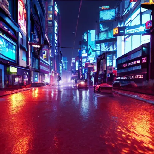 Image similar to cyberpunk street with flying cars, night, rain, rain puddles, realistic, high details, 4k