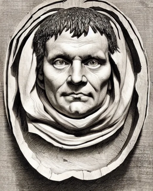 Image similar to martin luther in the act of using a nail and mallet to carve a jack - o - lantern, in the styles of ferdinand pauwels, greg rutkowski, and judy boyle intricate, hyperrealistic, accurate facial details, volumetric lighting