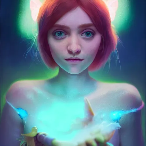 Image similar to a portrait of tinkerbell, huggy wuggy from poppy playtime video game, fullbody, ultra high detailed, glowing lights, oil painting, greg rutkowski, charlie bowater, beeple, unreal 5, daz, hyperrealistic, octane render, rpg portrait, dynamic lighting, fantasy art, beautiful face