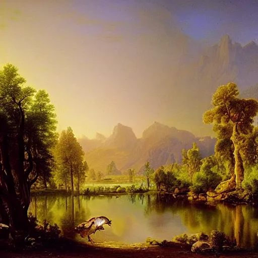 Prompt: a desert oasis, kindred spirits, harmony of nature, angelic light, sparkling dew, by asher brown durand, by ivan shishkin,