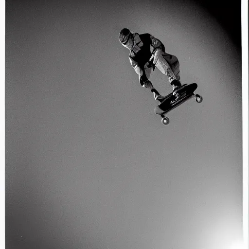 Prompt: tony hawk riding a rocket propelled skateboard and flying it to the moon, 85mm pentax k1000, f 1/3, award winning photography