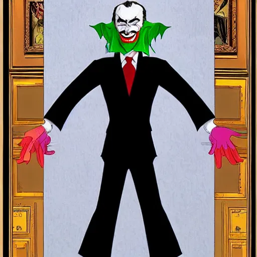 Image similar to Putin dressed as the Joker, artwork by Frank Miller