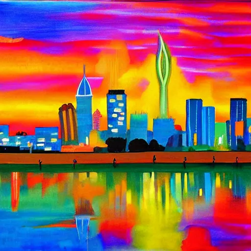 Prompt: colorful painting of nashville skyline in the style of henri matiss
