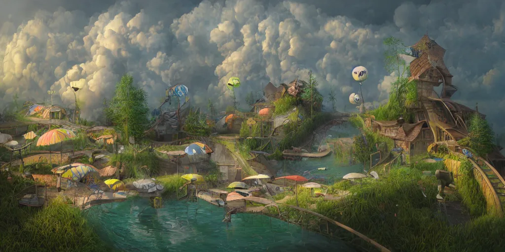 Image similar to gediminas pranckevicius waterpark painting by cinematic lighting, epic composition, highly detailed