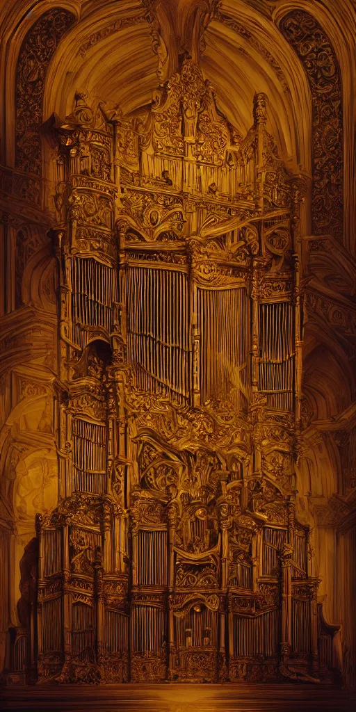 Prompt: pipe organ ghost intricately carved from dark smoke, high detail baroque oil painting, golden ratio, volumetric light, godrays, terrifying geometry, alan lee, caravaggio, michelangelo