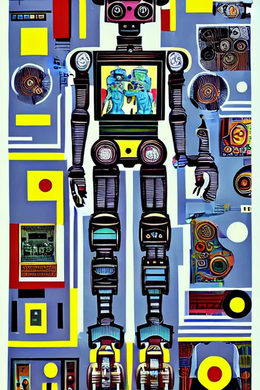 Image similar to a diagram of a robot body with various parts, cyberpunk art by eduardo paolozzi, behance contest winner, computer art, greeble, steampunk, poster art, james turrell, robert rauschenberg, andy warhol, pop art, czechoslovakia, surrealism, milton glaser, graphic design