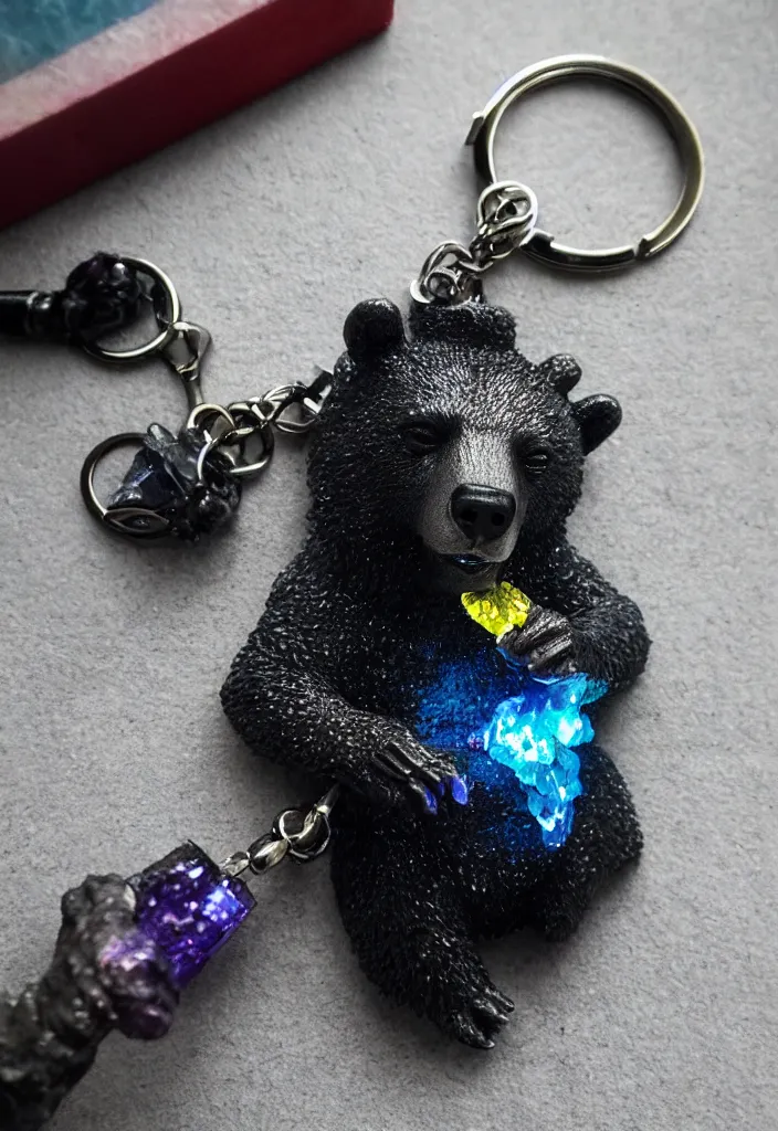 Prompt: a small deep coloured crystal bear keychain by greg rutkowski, sung choi, mitchell mohrhauser, maciej kuciara, johnson ting, maxim verehin, peter konig, 8 k photorealistic, cinematic lighting, hd, high details, dramatic, atmosphereric