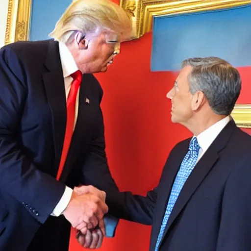 Image similar to Super Man shaking Donald Trump\'s hand