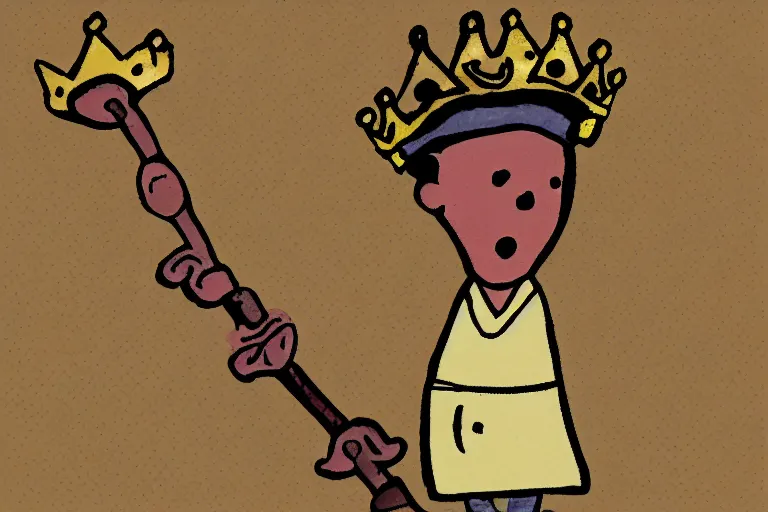 Image similar to cartoon pinto bean holding a staff, wearing kings crown, digital art,