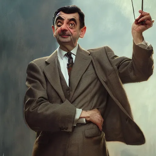 Image similar to a portrait of Mr Bean , detailed, centered, digital painting, artstation, concept art, donato giancola, Joseph Christian Leyendecker, WLOP, Boris Vallejo, Breathtaking, 8k resolution, extremely detailed, beautiful, establishing shot, artistic, hyperrealistic, octane render