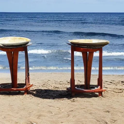 Image similar to two oval-shaped woks on the beach