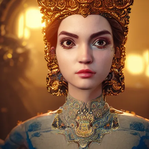 Image similar to portrait of wonderful princess, glowing, ornate and intricate, jaw dropping, dynamic lighting, intricate and detailed, 4 k octane render