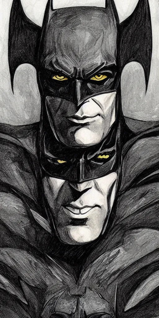 Image similar to portrait of batman, illustration, art by neil gaiman