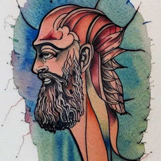 Prompt: watercolor style tattoo of the epic of gilgamesh