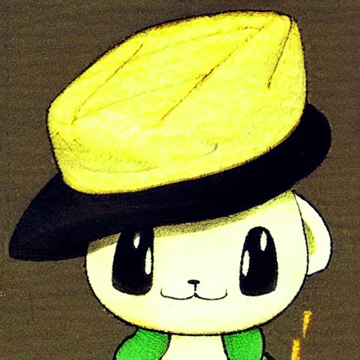 Prompt: Pichu wearing a straw hat by Ken Sugimori