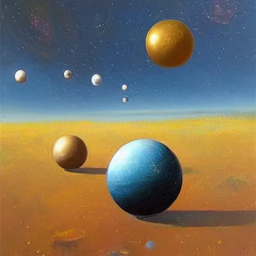 Prompt: spheres in space painted with oil paints. artwork by scott listfield, trading on artstantion, very colourfu, detailed, Beautiful