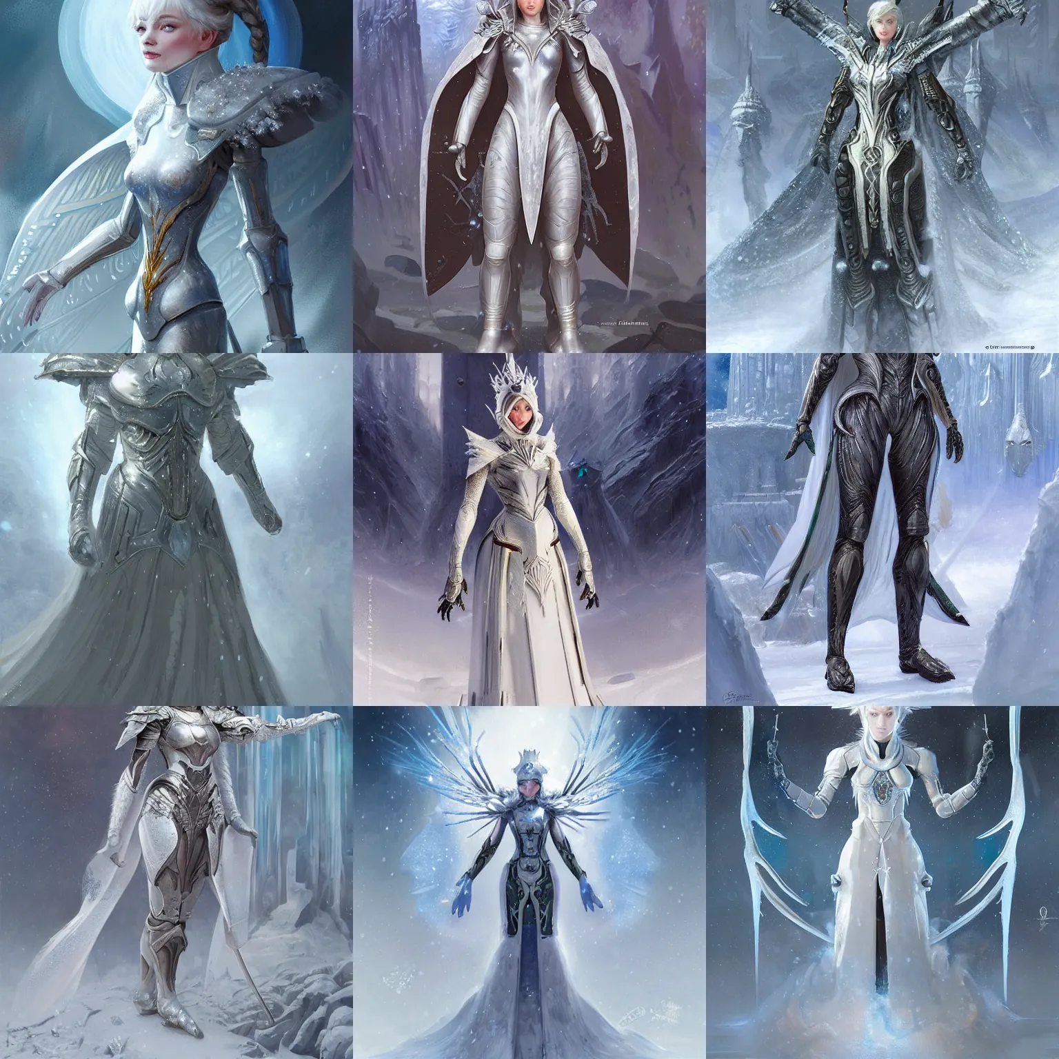 Prompt: snow queen in ancient alien ice planer sci - fi armor, highly detailed, digital painting, artstation, concept art, smooth, sharp focus, illustration, artstation, art by giger and greg rutkowski and hikari shimoda and edmund blair leighton and charlie bowater, painted warhammer miniature