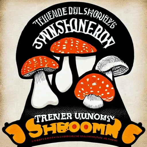 Prompt: spencers shroomery logo. mushroom theme, transcendent style, by aaron draplin