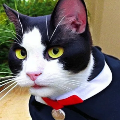 Prompt: a tuxedo cat dressed up as queen elizabeth