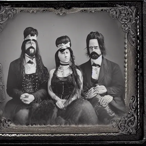 Image similar to 1880s tintype photography of heavy metal band