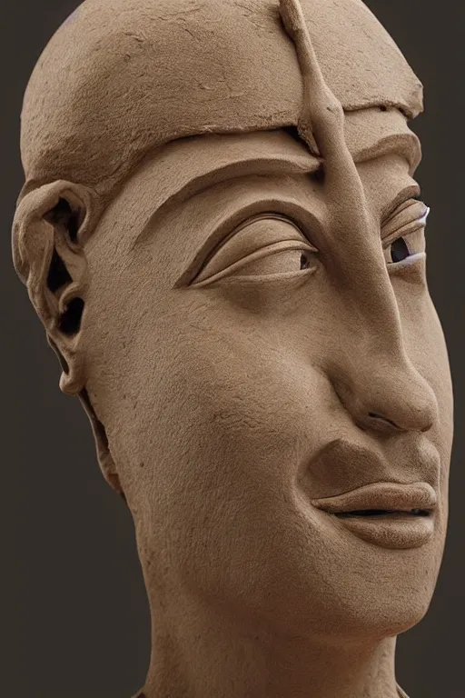 Prompt: a highly detailed beautiful portrait clay sculpture of a egyptian god with facial expression : enthusiastic sculpted by philippe faraut.