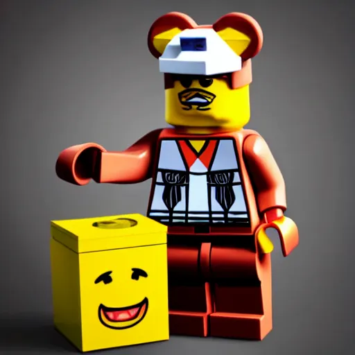 Image similar to product box of anthropomorphic furry Lego set, product advertisement photos, white background