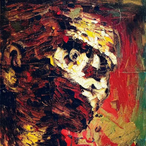 Prompt: oil paint impasto, a woman, multi layered thick brush marks, some splattered paint, in the style frank auerbach and redon