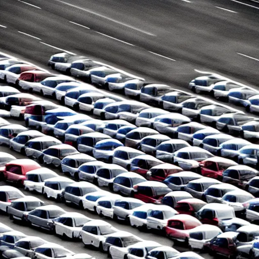 Image similar to Beatiful liminal Fuzzy Photograph of an infinite never-ending parking lot filled with cars, low angle