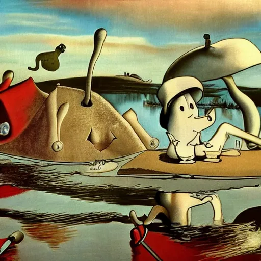 Image similar to the moomins, dali painting, very detailed!, high quality, 4 k