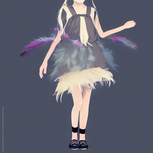 Prompt: little girl wearing an dress made of feathers, anime style, art by ilya kuvshinov, 8 k, concept art, gracious, realistic