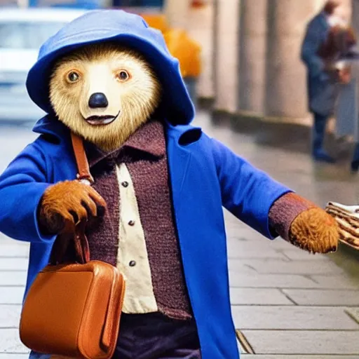 Prompt: paddington bear being deported by Priti Patel