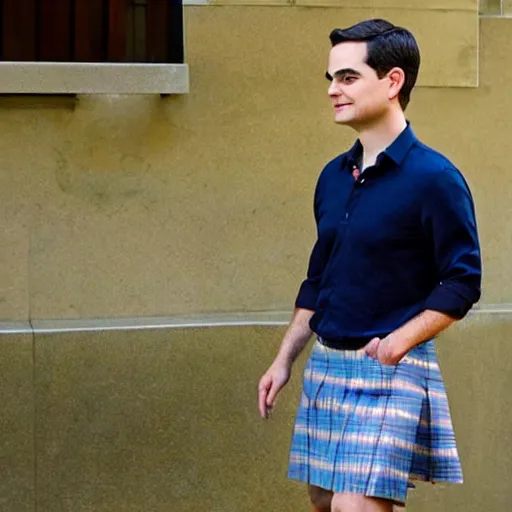 Image similar to ben shapiro wearing a fancy skirt, hd candid photography