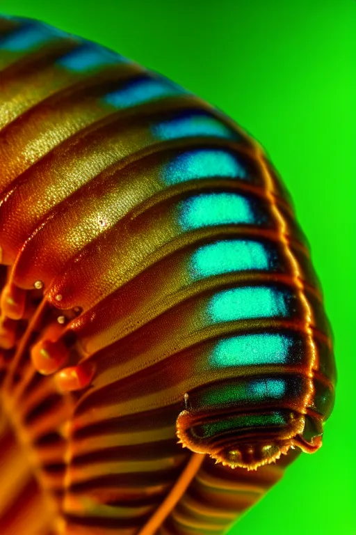 Image similar to high quality macro photo iridescent translucent caterpillar! cute highly detailed david ligare elson peter cinematic teal lighting high quality low angle hd 8k sharp shallow depth of field