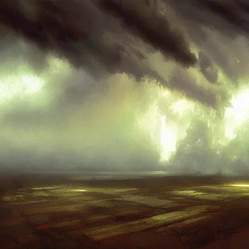 Prompt: a thunderstorm in heaven, ominous, eerie, heavenly, craig mullins