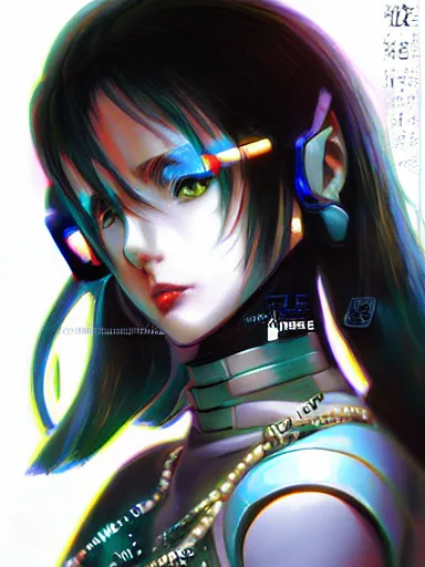 Image similar to detailed side profile anime painting of a black cyber punk girl, realistic, artstation, digital painting, in the style fo jisu, ayami kojima, artem demura