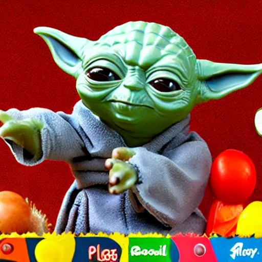 Prompt: yoda happy meal plastic toy realistic photo