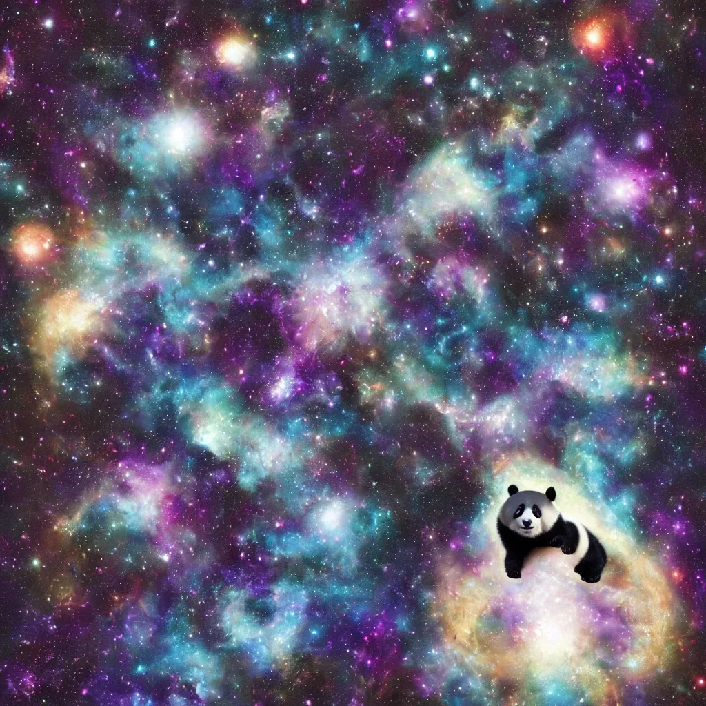 Image similar to panda panda_face in a galaxy made of stars, space, nebulas stars