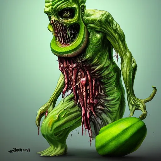 Image similar to concept art of a realistic zucchini zombie, digital art, detailed, trending on Artstation