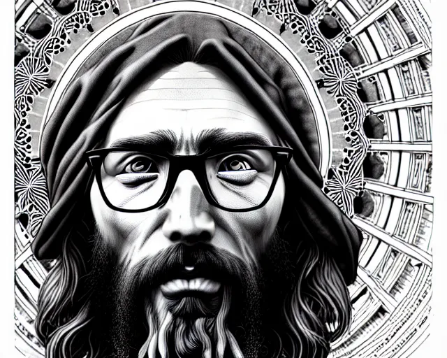 Prompt: hipster jesus christ, an ultrafine hyperdetailed illustration by kim jung gi, irakli nadar, detailed faces, intricate linework, bright colors, unreal engine 5 highly rendered - h 6 4 0